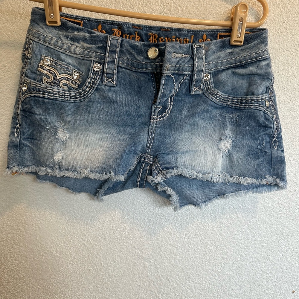 Distressed Denim Shorts with Embellished Pockets
